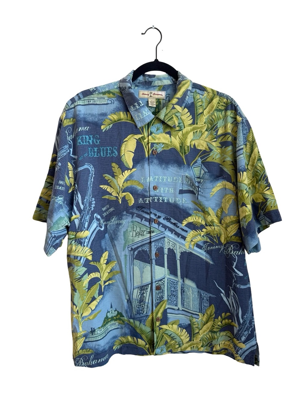 Tommy Bahama 100% Silk King of the Blues Tropical Hawaiian Shirt Men’s Large